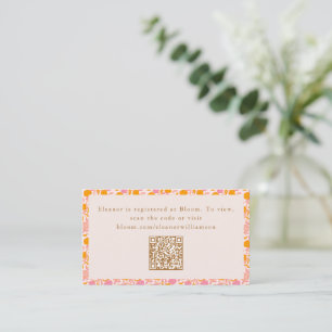 Carte D'accompagnement Boho rose orange Baby shower floral mou QR