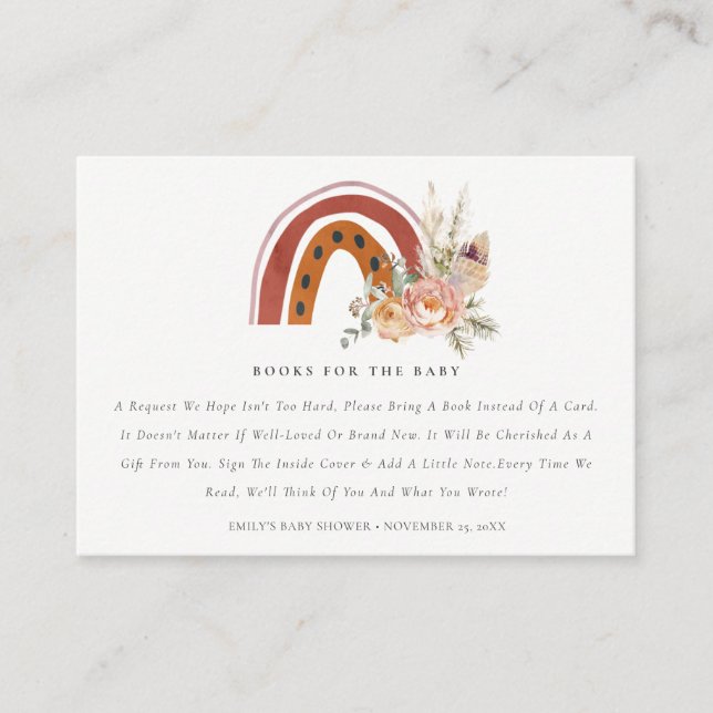 Carte D'accompagnement Boho rouille Floral Arc-en-ciel Livres Demander Ba (Devant)