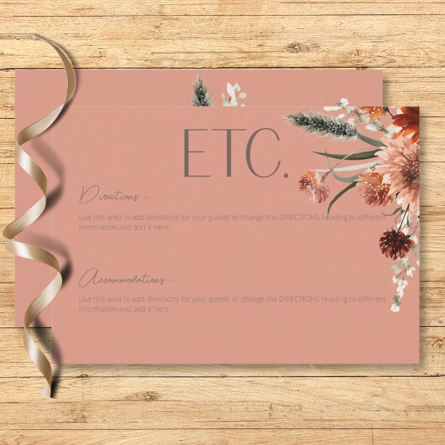 Carte D'accompagnement Boho Rust & Chute Neutre Floral Peach Rust Détails (Boho Rust & Neutral Fall Floral Peach Rust Details Enclosure Card)