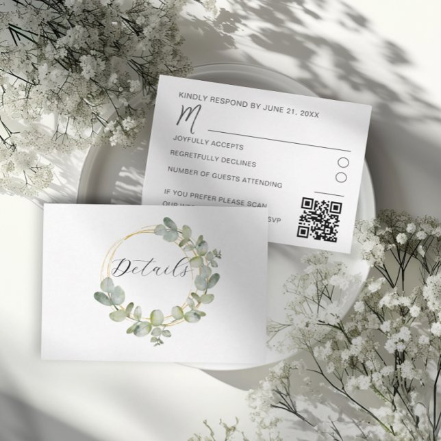 Carte D'accompagnement Boho Sage Green Eucalyptus Wreath Wedding Details (Créateur téléchargé)