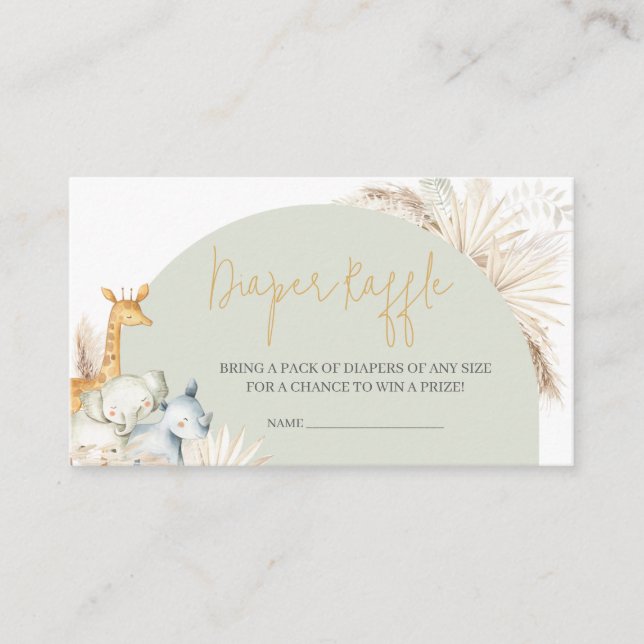 Carte D'accompagnement Boho Sage Green Safari Baby shower Déchets Raffle (Devant)