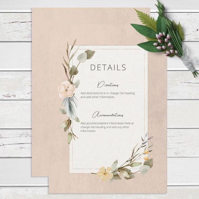 Carte D'accompagnement Boho séché Floral Frame Blush Détails du Mariage (Créateur téléchargé)