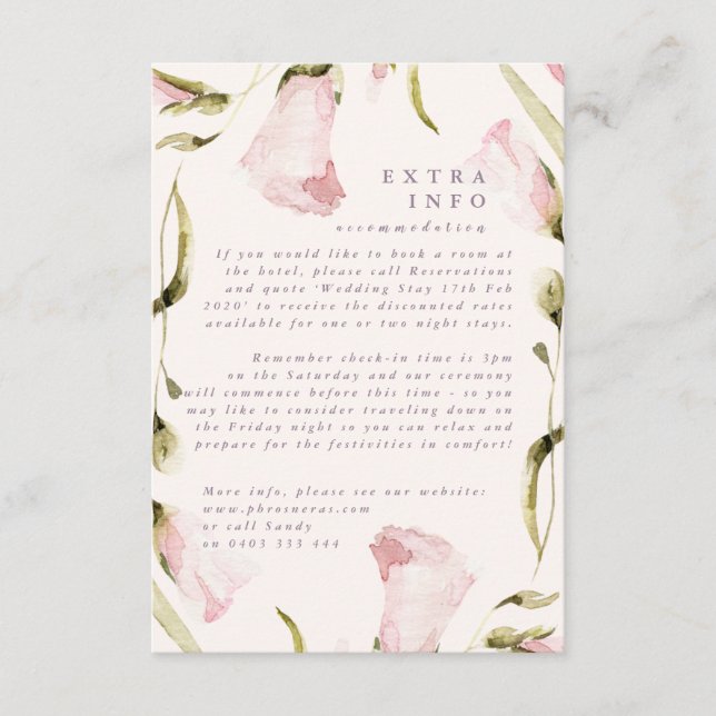 Carte D'accompagnement Boho Spring Fleur sauvage Détails du Mariage Info (Devant)