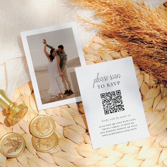 Carte D'accompagnement Boho Style & élégant QR Code photo mariage RSVP (Créateur téléchargé)