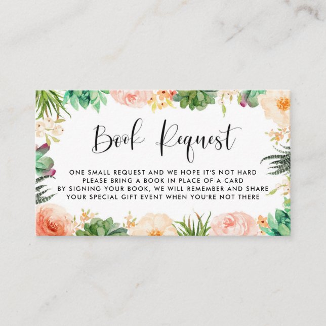 Carte D'accompagnement Boho Succulents Floral Wreath Book Request Card (Devant)