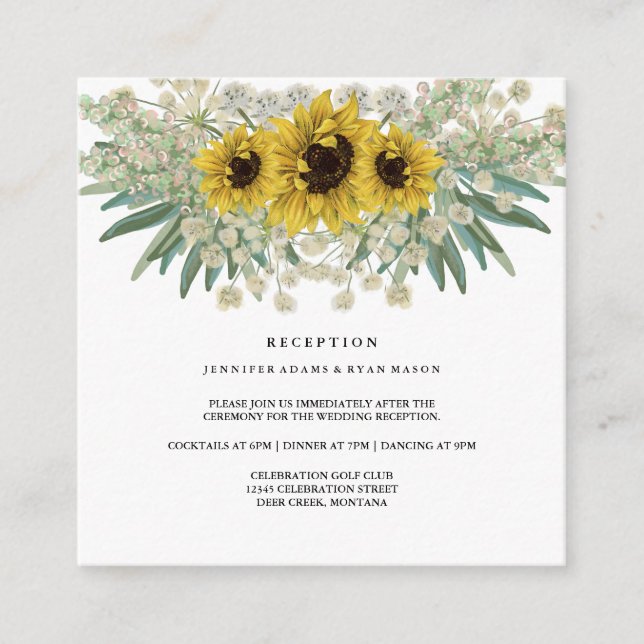Carte D'accompagnement Boho Sunflower Aquarelle Chic Mariage Réception (Devant)
