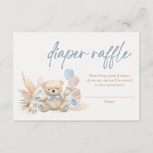 Carte D'accompagnement Boho Teddy Bear Blue Baby shower Déchets Raffin (Devant)