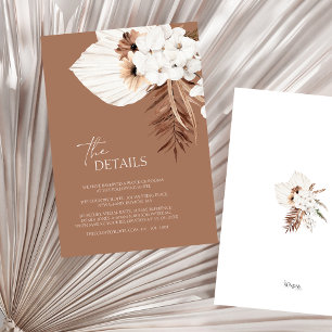 Carte D'accompagnement Boho Terracotta Brown Pampas Grass Mariage Détails