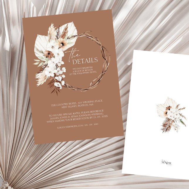 Carte D'accompagnement Boho Terracotta Floral Wreath Détails du Mariage (Boho Terracotta Floral Wreath Wedding Details Enclosure Card)