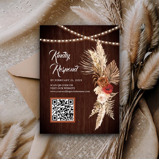 Carte D'accompagnement Boho Terracotta Maroon Floral QR Code RSVP Mariage (Créateur téléchargé)