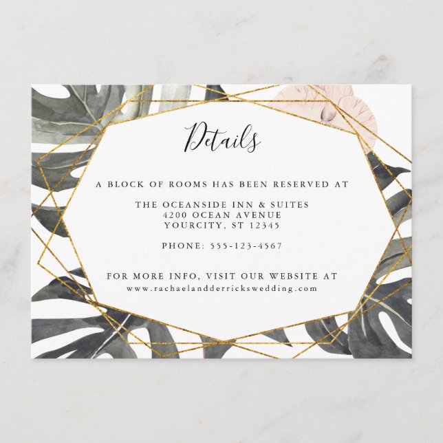 Carte D'accompagnement Boho Tropical Floral Détails du Mariage géométriqu (Devant)