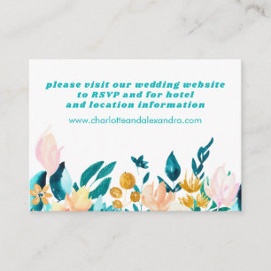 Carte D'accompagnement Boho Turquoise bleu et or aquarelle Mariage floral