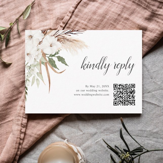 Carte D'accompagnement Boho verdure Herbe de Pampa Mariage RSVP en ligne (Créateur téléchargé)