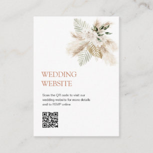 Carte D'accompagnement Boho verdure pampas herbe code QR site mariage