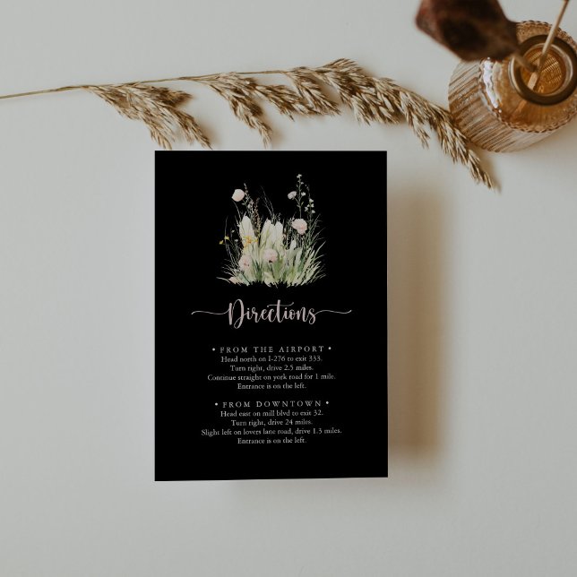 Carte D'accompagnement Boho vert Fleur sauvage noir Mariage directions (Créateur téléchargé)