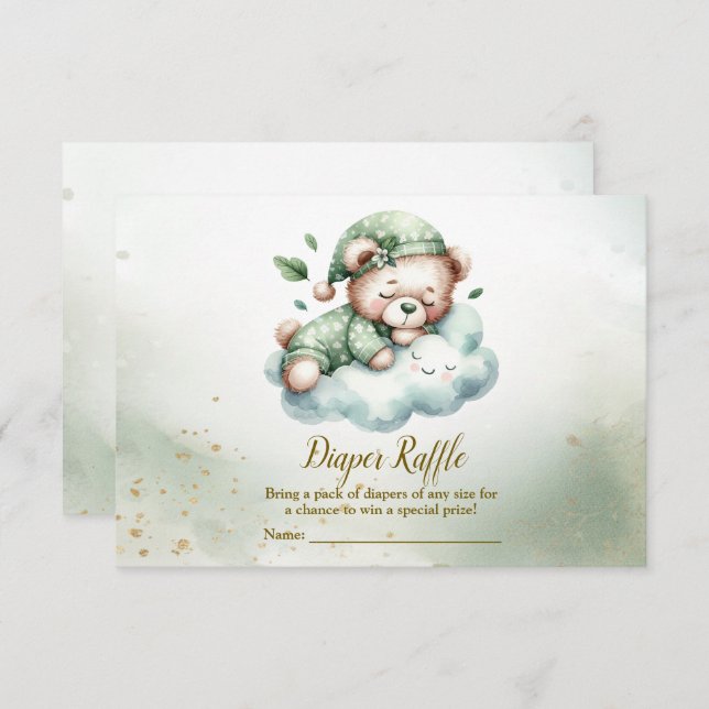 Carte D'accompagnement Boho Vert Sleeping Teddy Bear mignon Baby shower (Devant / Derrière)