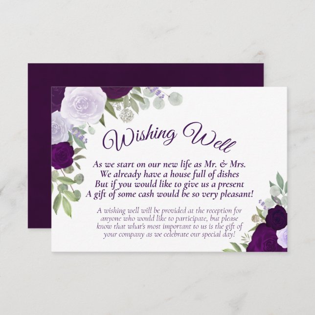 Carte D'accompagnement Boho violet rustique Mariage Floral Wishing well (Devant / Derrière)