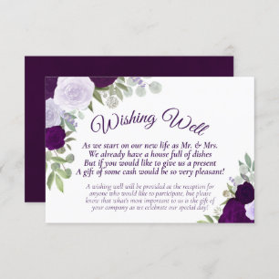 Carte D'accompagnement Boho violet rustique Mariage Floral Wishing well