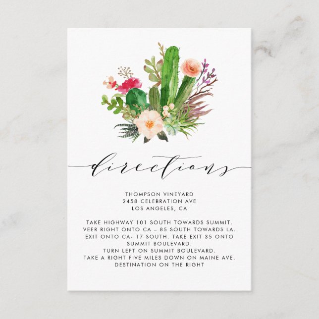 Carte D'accompagnement Boho Watercolor Cactus Mariage Directions (Devant)
