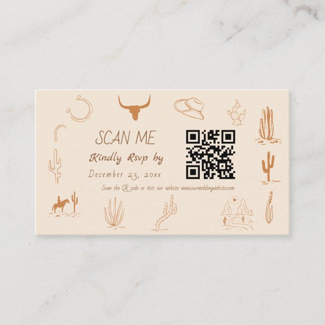 Carte D'accompagnement Boho Western Cowboy Illustration Wedding Scan Me  (Devant)