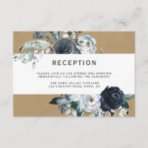 Boho White Navy Peony Kraft Réception de mariage