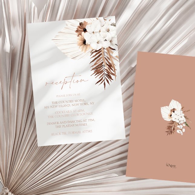 Carte D'accompagnement Boho White Orchids Pampas Grass Mariage Réception (Boho Terracotta Brown Floral Wedding Reception Enclosure Card)