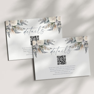 Carte D'accompagnement Boho White Rose Floral QR Code Détails du Mariage