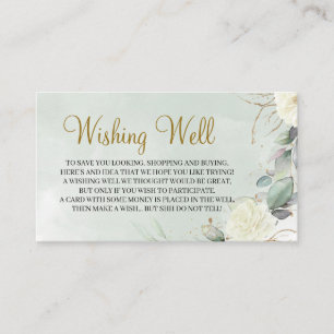 Carte D'accompagnement Boho White Roses Vert Folaige Wishing well