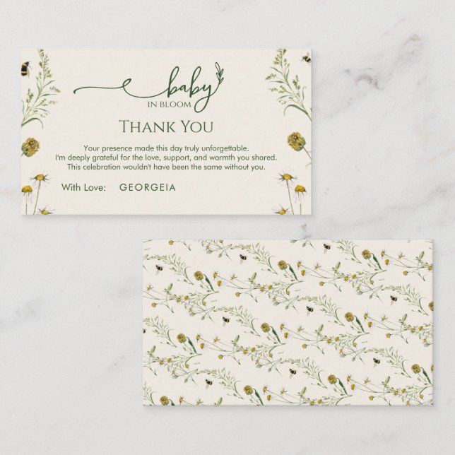 Carte D'accompagnement Boho Wildflower Thank You Enclosure Card  (Devant / Derrière)
