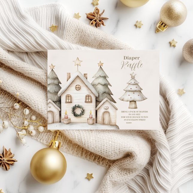 Carte D'accompagnement Boho Winter Cottage Christmas Diapper Raffle (Créateur téléchargé)