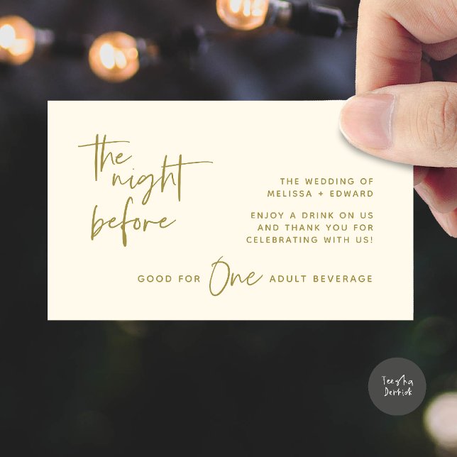 Carte D'accompagnement Boire Billet Adulte Boisson La Nuit Avant La Fête (Drink Ticket Adult Beverage The Night Before Modern Romantic Party Enclosure Card in Yellow Gold)