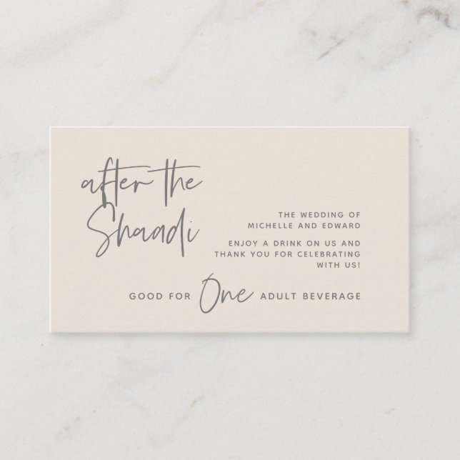 Carte D'accompagnement Boire un billet, Boissons pour adultes, après le S (Devant)