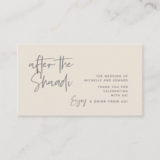 Carte D'accompagnement Boire un billet, Boissons pour adultes après le Sh (Devant)