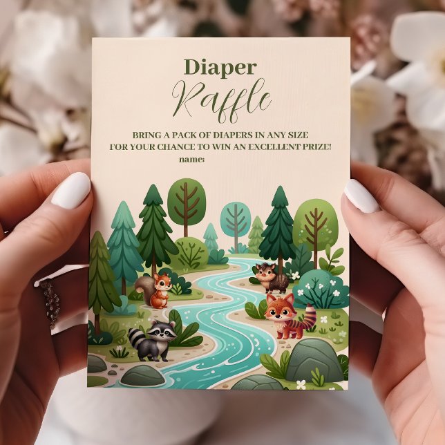 Carte D'accompagnement Bois Animaux Baby shower Raffle Diapper (Créateur téléchargé)