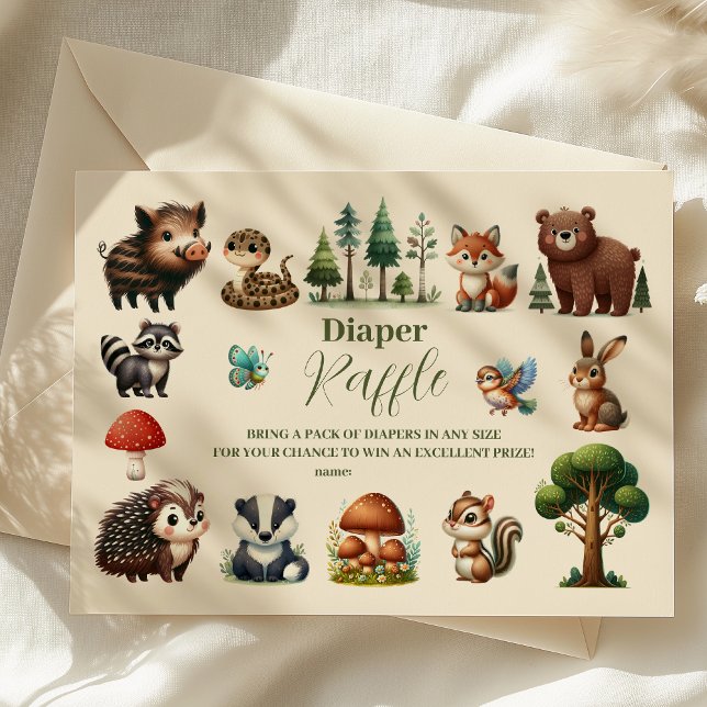 Carte D'accompagnement Bois Animaux Baby shower Raffle Diapper (Créateur téléchargé)
