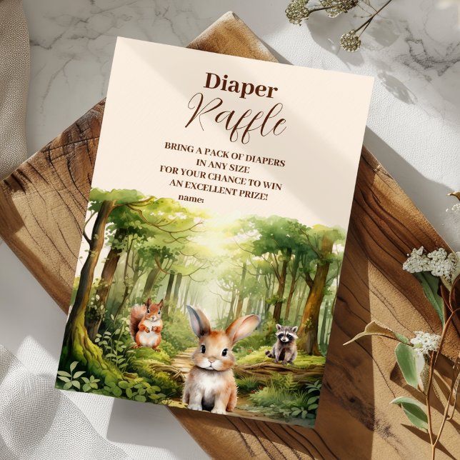 Carte D'accompagnement Bois Animaux Baby shower Raffle Diapper (Créateur téléchargé)