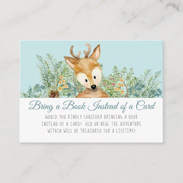 Carte D'accompagnement Bois Animaux Cerfs Bébé Garçon Apportez un livre (Devant)