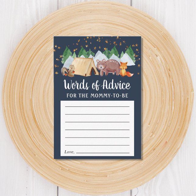 Carte D'accompagnement Bois Animaux de nuit Camping Baby shower Conseils (Créateur téléchargé)