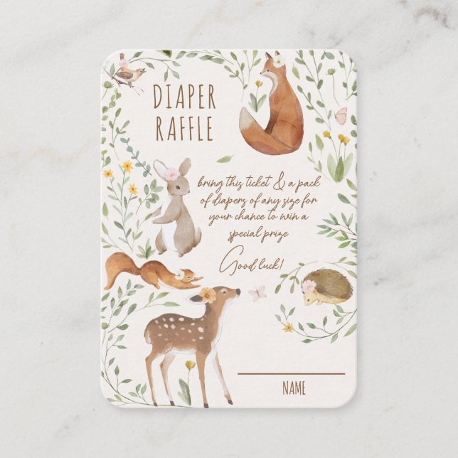 Carte D'accompagnement Bois Animaux Forêt Amis Baby Diaper Raffle (Devant)