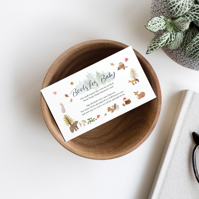 Carte D'accompagnement Bois Animaux Réserver Demande Baby shower (Woodland Animals Book Request for Baby Shower Enclosure Card)