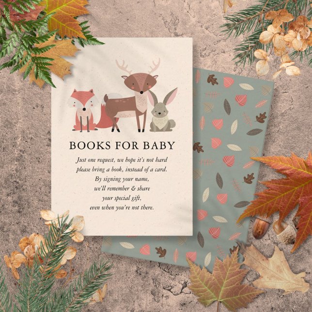 Carte D'accompagnement Bois Animaux Réserver Demander Baby shower foresti (Woodland Animals Book Request Forest Baby Shower Enclosure Card)