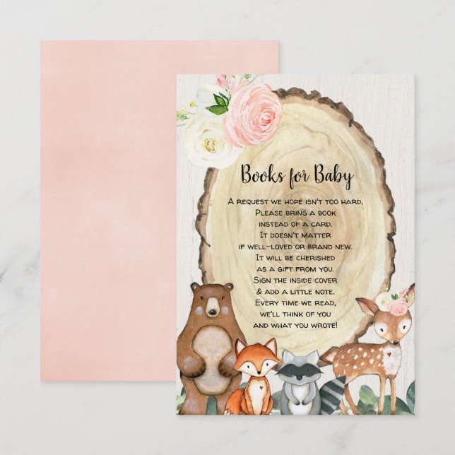 Carte D'accompagnement Bois animaux réserver demander fille baby shower (Devant / Derrière)