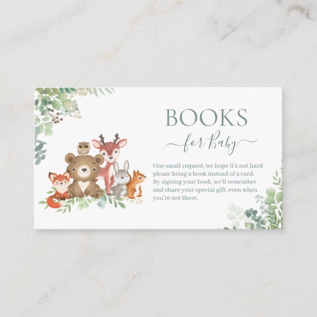 Carte D'accompagnement Bois animaux verdure Livres pour Baby shower (Devant)