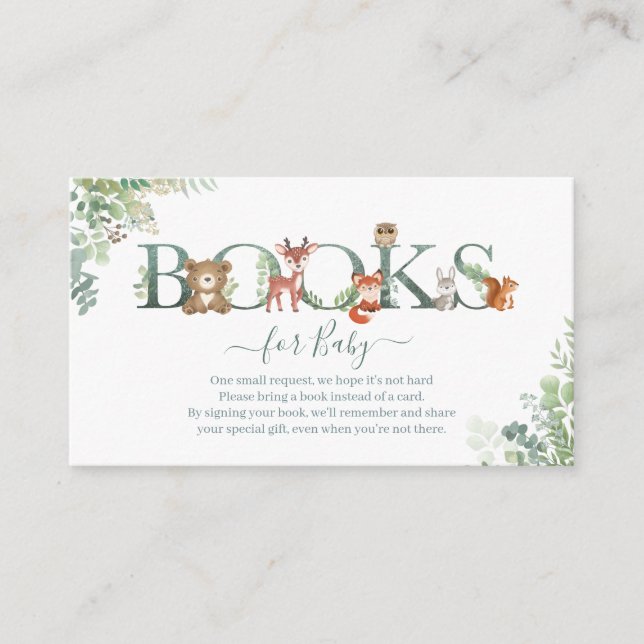 Carte D'accompagnement Bois animaux verdure Livres pour Baby shower E (Devant)