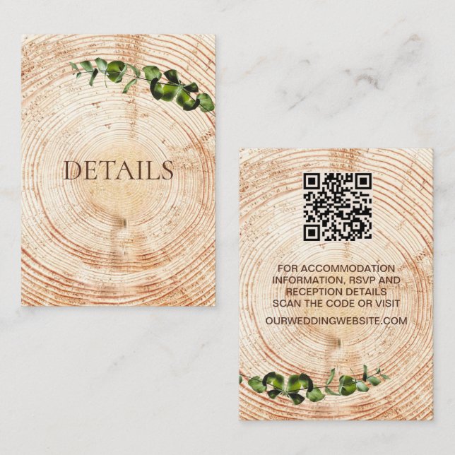 Carte D'accompagnement Bois Couper tranche verdure Détails Mariage Code Q (Devant / Derrière)