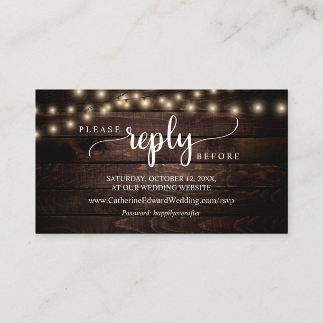 Carte D'accompagnement Bois de ferme rustique, Lumières à cordes, en lign (Devant)