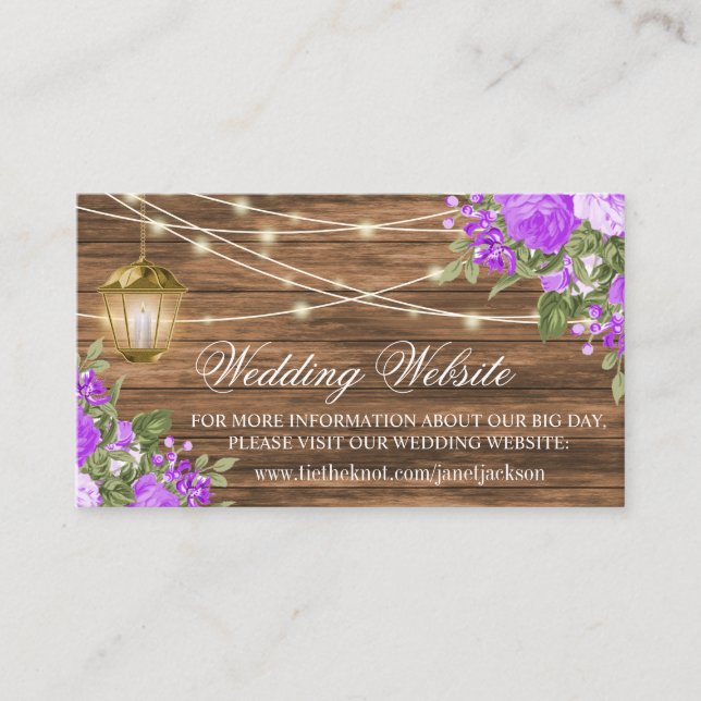 Carte D'accompagnement Bois, lanterne et violet - Site Mariage (Devant)