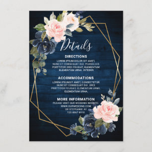 Carte D'accompagnement Bois Rustique Bleu Nuit Rose Pâle Détails Géométri