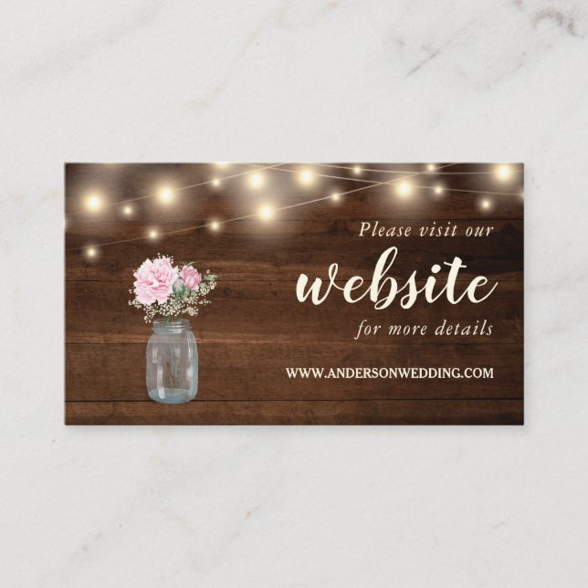 Carte D'accompagnement Bois rustique éclaire le pot Mason floral (Devant)