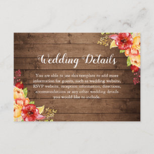 Carte D'accompagnement Bois rustique Feuilles d'automne Mariage Floral Dé